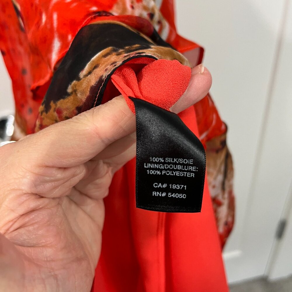 Robert Rodriguez Size 4 Orange, Black Silk Asymmetrical Hem Tiered Tank Dress - Picture 5 of 14
